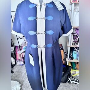 JessaKae Blue and White Trench Coat look with Toggle Closures